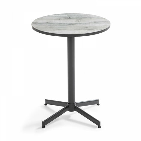 Oviala – Table de jardin ronde en acier thermolaqué et céramique effet bois – 2 à 4 places – Hauteur 72 cm, diamètre 60 cm – Anti-rouille et facile à entretenir (1/5)