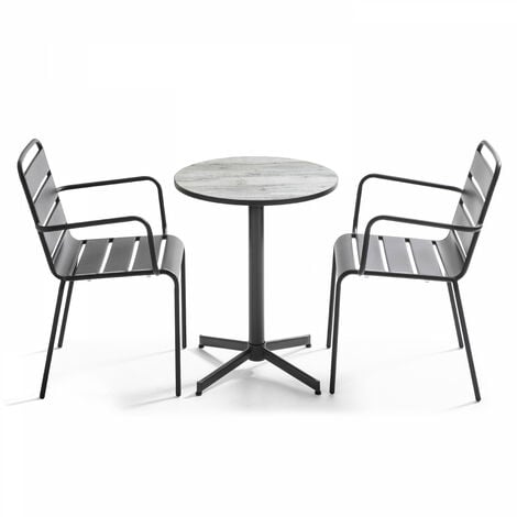 Tivoli - Ensemble table de jardin en acier et céramique avec 2 fauteuils - Gris