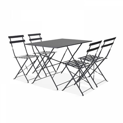 Table de jardin bistrot et 4 chaises pliantes en acier gris - Gris