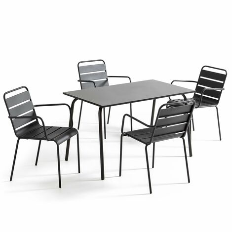 Ensemble table de jardin et 4 fauteuils en métal anthracite - Palavas (1/5)