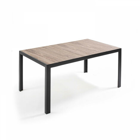 Oviala – Table de jardin 8 places en aluminium gris – Plateau en céramique effet bois – Ultra résistante aux rayures et UV – Dimensions 166x100x74,5cm