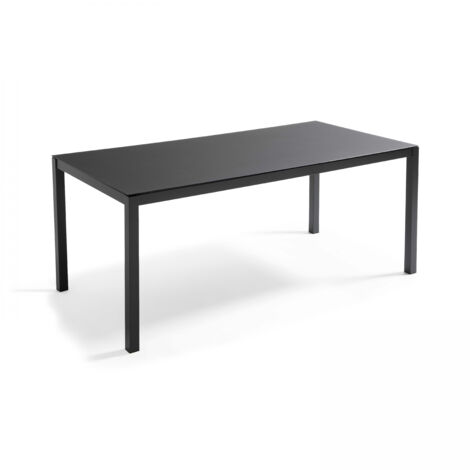 Oviala – Table de jardin en aluminium 8 places 180 x 90 cm – Plateau en verre trempé – Structure grise anthracite – Traitée anti-rouille
