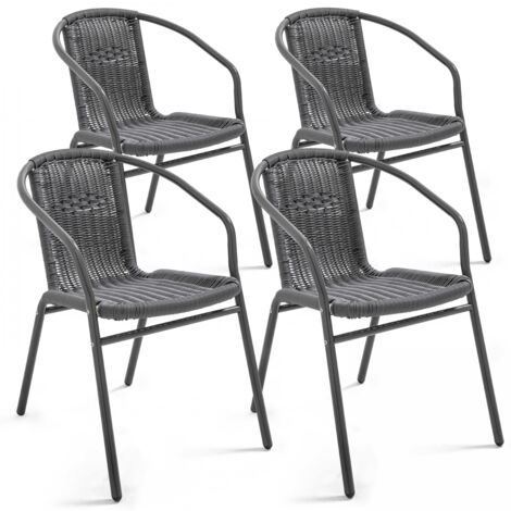 Oviala – Lot de 4 fauteuils de jardin empilables – Structure aluminium – Assise en résine tressée – Résistants aux intempéries et UV