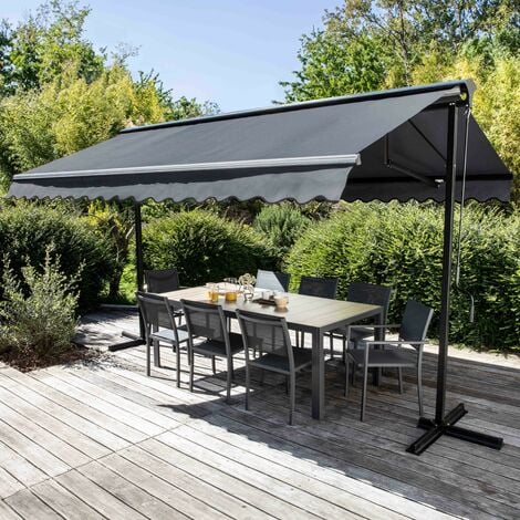 Store double pente avec coffre 3 x 4 m en aluminium gris anthracite