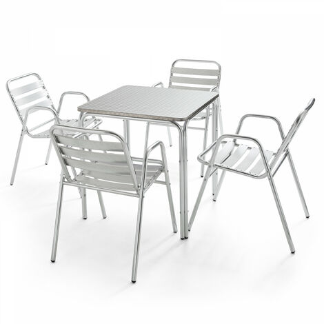 Table de jardin carrée en aluminium et 4 fauteuils (1/5)