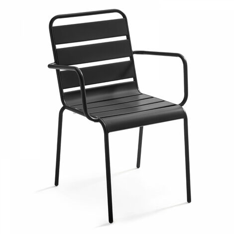 Oviala – Fauteuil de jardin en métal gris anthracite – Accoudoirs en acier thermolaqué – Empilable – Protection époxy contre rouille et UV
