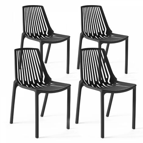 Oviala – Lot de 4 chaises de jardin en polypropylène – Assise ajourée pour évacuation des eaux – Charge maximale 100 kg – Empilables et légères (1/5)