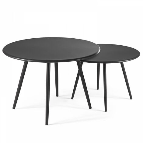 Lot de 2 tables basses ronde en acier anthracite - Palavas (1/4)