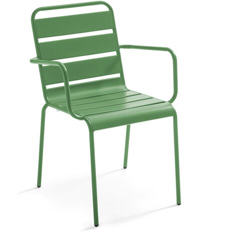 Oviala – Fauteuil de jardin en métal vert cactus – Structure acier thermolaqué – Accoudoirs – Empilable – Hauteur d'assise 45 cm