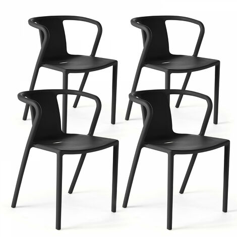 Oviala – Lot de 4 chaises empilables en polypropylène noir – Hauteur d'assise 45cm – Légères et faciles à nettoyer – Pour intérieur et extérieur (1/5)