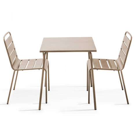 Ensemble table de jardin carrée et 2 chaises acier taupe - Palavas (1/5)