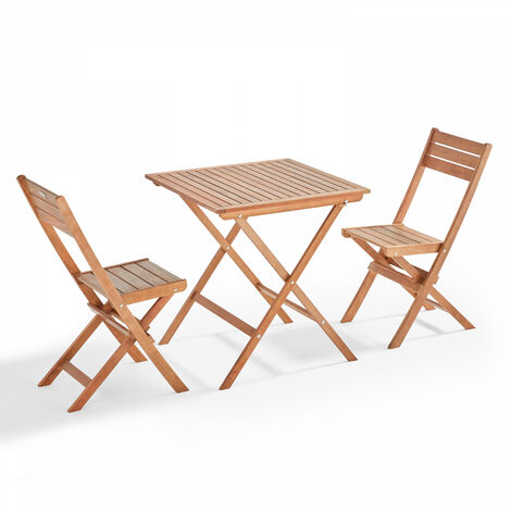 Table et 2 chaises pliante en bois d'eucalyptus (1/5)