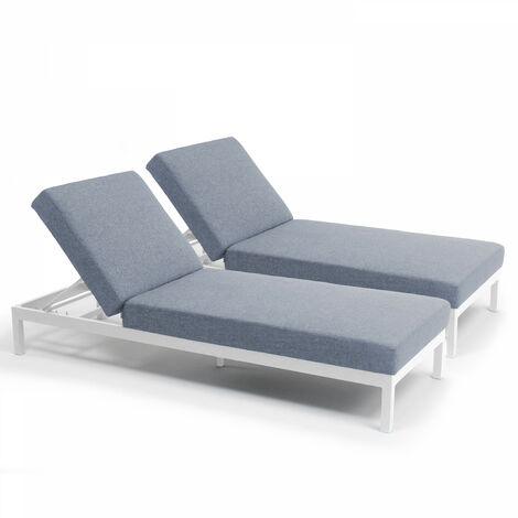 Oviala – Lot de 2 bains de soleil en aluminium 100% – Assise en tissu filé – Rembourrage mousse 11 cm – Dossier inclinable – Dimensions 202x75x74 cm (1/5)