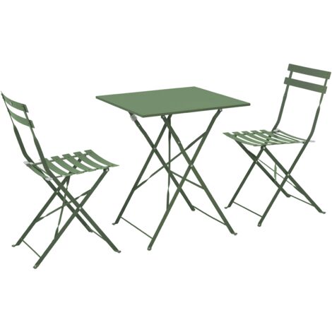Oviala – Ensemble table et 2 chaises pliantes acier 60 cm – Traitement anti-corrosion – Peinture époxy – Pour terrasse et balcon