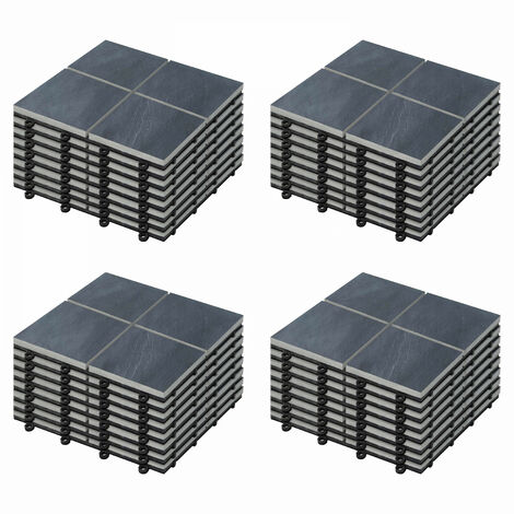 Oviala – Lot de 32 dalles clipsables en pierre noire – Dimensions 30x30cm – Support PVC noir avec évacuation d'eau – Installation rapide