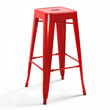 Oviala – Tabouret de bar en métal époxy rouge – Hauteur 76 cm – Résistant aux intempéries – Entretien rapide – Empilable et livré monté (1/6)