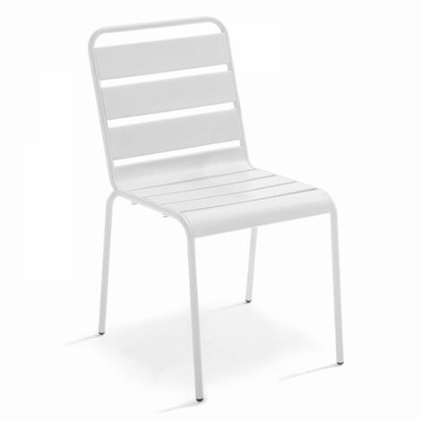 Oviala – Chaise de jardin en métal thermolaqué blanc – Résistante aux UV – Dossier et assise en lattes ajourées – Hauteur 83 cm – Charge jusqu'à 100 kg