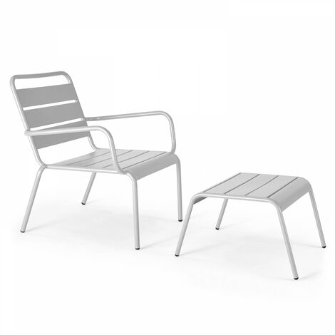 Fauteuil relax et repose pied en métal blanc - Palavas (1/5)