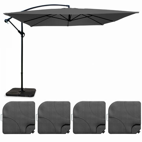 Oviala – Parasol déporté 3x3m – 4 dalles en polyéthylène haute densité – Toile polyester déperlant UV50 – Mât central 48mm – Surface ombrage 9m² (1/5)