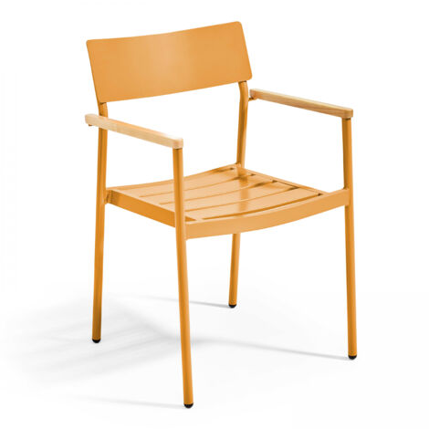Fauteuil de jardin en aluminium et bois jaune moutarde (1/5)