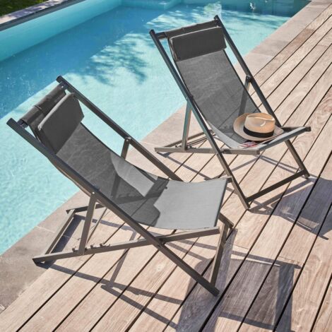 Lot De 2 Housses De Chaise Inclinable Pliable - Protection Imperméable Anti-UV Pour Jardin Et Extérieur (Noir)