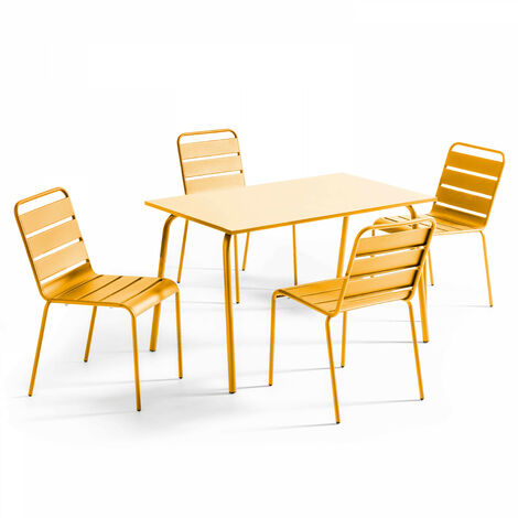 Ensemble table de jardin en métal et 4 chaises jaune - Palavas (1/5)