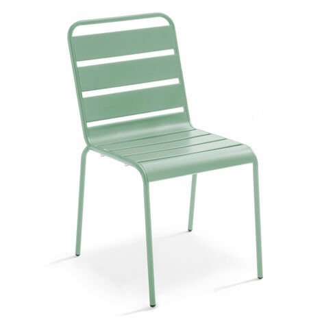 Oviala – Chaise de jardin en métal vert sauge – Acier thermolaqué – Protection époxy contre rouille et UV – Dimensions 42x53x83 cm – Charge jusqu'à 100 kg