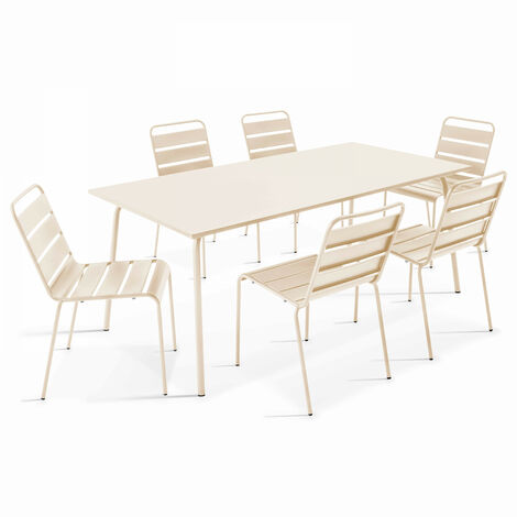 Ensemble table de jardin et 6 chaises en métal ivoire - Palavas (1/5)