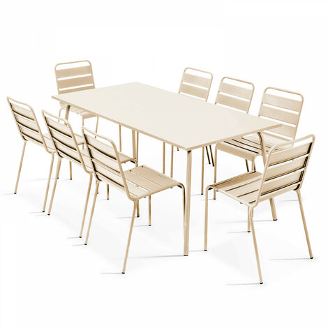 Ensemble table de jardin et 8 chaises en métal ivoire - Palavas