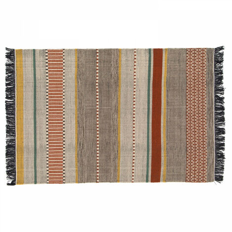 Tapis en laine tissé à plat avec motifs et franges 160 x 230 cm (1/4)