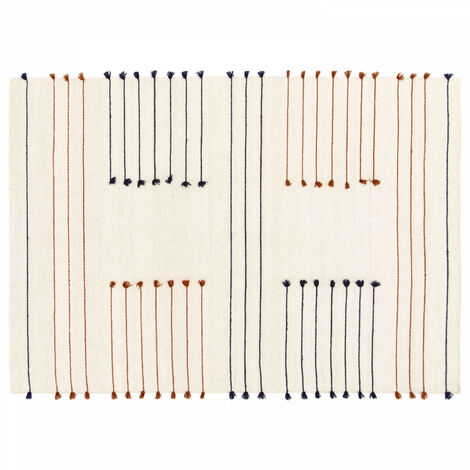 Tapis en laine tissé à la main avec pompons 160 x 230 cm (1/4)