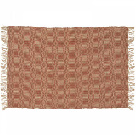 Tapis à franges en jute naturel tissé main terracotta 160 x 230 cm