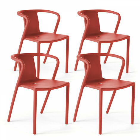 Lot de 4 chaises en plastique rouge (1/5)
