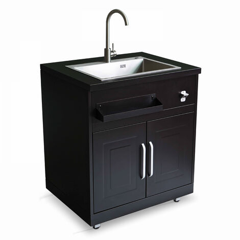 Oviala – Meuble évier extérieur en acier inoxydable – Longueur 66 cm – Hauteur 96 cm – Bac pratique pour produits ménagers et éponge