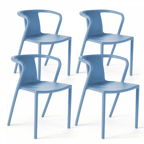 Oviala – Lot de 4 chaises empilables en polypropylène bleu – Assise ajourée pour évacuation des eaux – Dimensions 60x60x80cm – Résistantes aux intempéries (1/8)