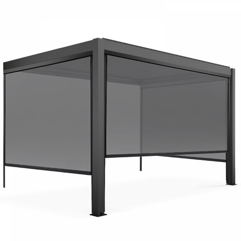 Oviala – Pergola bioclimatique adossée 3x4m – Structure 100% aluminium – 32 lames orientables – 12m² avec 3 stores occultants (1/5)