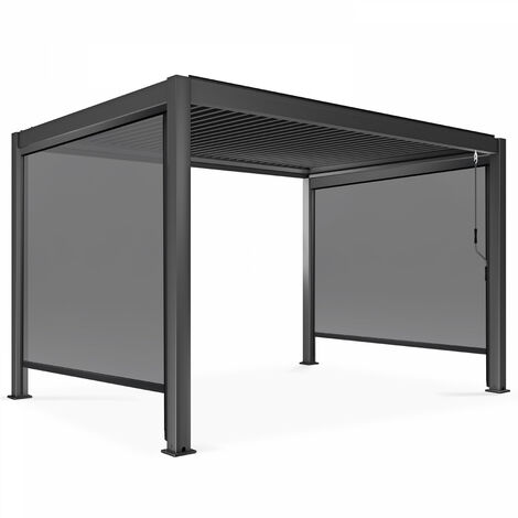 Pergola bioclimatique 3x4m autoportée avec 2 stores 2,66 X 2,34 m gris (1/5)