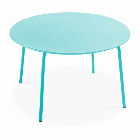 Table de jardin ronde en acier turquoise 120 cm - Palavas (1/3)
