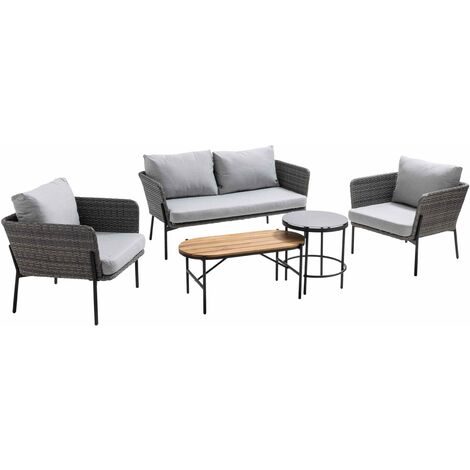 Oviala – Salon de jardin 4 places en résine tressée – Canapé double 150x78x68cm – 2 fauteuils 80x78x68cm – Table basse ronde 54cm – Accoudoirs 68cm (1/5)