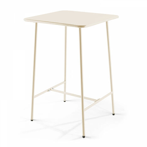 Table haute de jardin carrée en acier ivoire 70cm - Palavas (1/3)