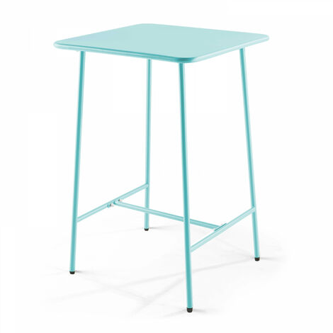 Table haute de jardin carrée en acier bleu turquoise 70cm - Palavas (1/4)