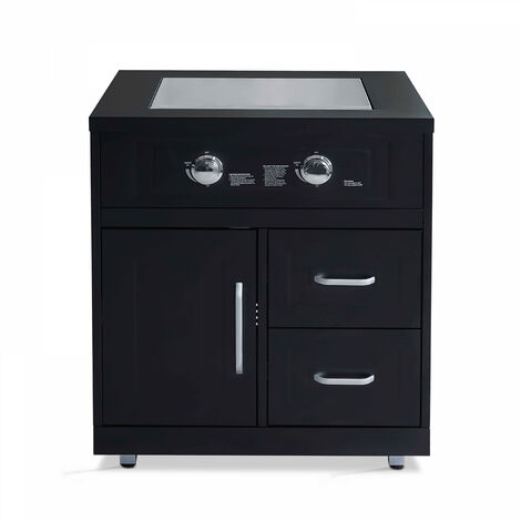 Oviala – Meuble gazinière 2 brûleurs en acier inoxydable – Largeur 66cm – Brûleurs en laiton pour cuisson extérieure – Espace de rangement bonbonne
