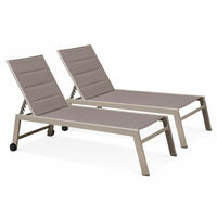 Oviala – Lot de 2 bains de soleil empilables en aluminium et textilène – Dossier inclinable 5 positions – Roues intégrées pour déplacement facile