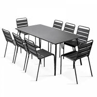 Palavas - Table de jardin et 8 chaises en métal gris - Gris
