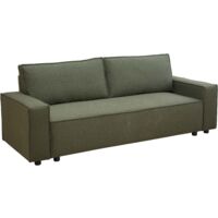 Oviala – Canapé convertible 3 places en tissu vert – Longueur 220 cm – Structure en bois d'eucalyptus – Mousse polyuréthane pour confort