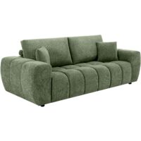 Oviala – Canapé droit 3 places vert 238 cm – Structure en contreplaqué de peuplier – Mousse haute densité 32D – Coussins amovibles inclus