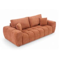Oviala – Canapé droit 3 places terracotta 238 cm – Mousse haute densité 32D – Coussins amovibles – Structure en contreplaqué de peuplier