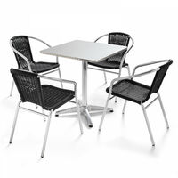 Table carrée en aluminium et 4 chaises noires - Noir