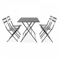 Table de jardin bistrot et 4 chaises pliantes en acier gris - Gris