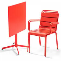 Palavas - Table de jardin carrée et 2 fauteuils métal rouge - Rouge